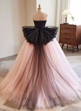 Pretty Pink and Black Ball Gown Tulle with Lace Formal Dress, Pink Sweet 16 Dresses