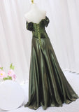 Green Velvet and Satin Off Shoulder Long Party Dress, Green Evening Dress Prom Dress