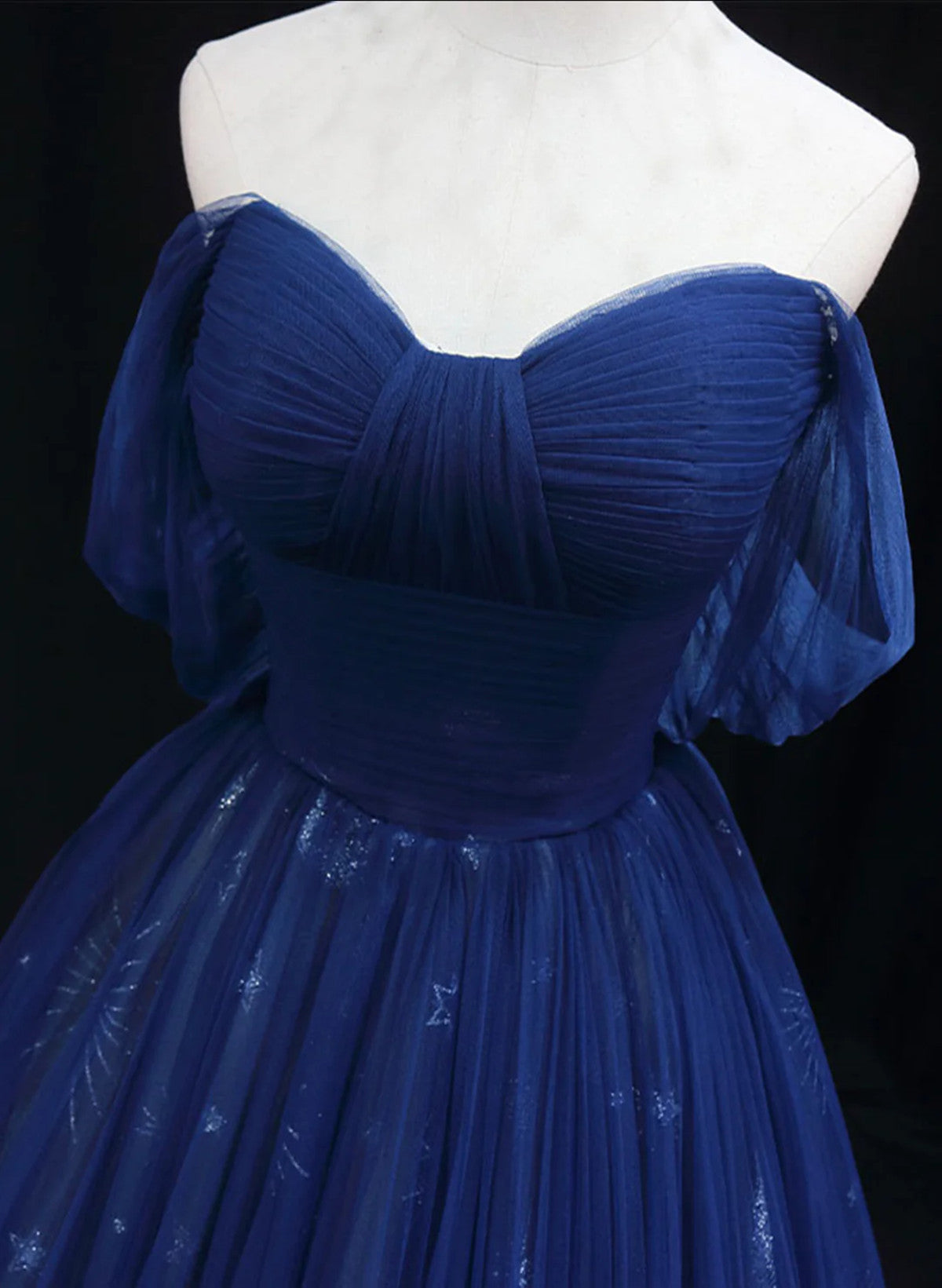 Navy Blue Tulle Sweetheart Long Formal Dress, A-line Navy Blue Evening Dress Prom Dress