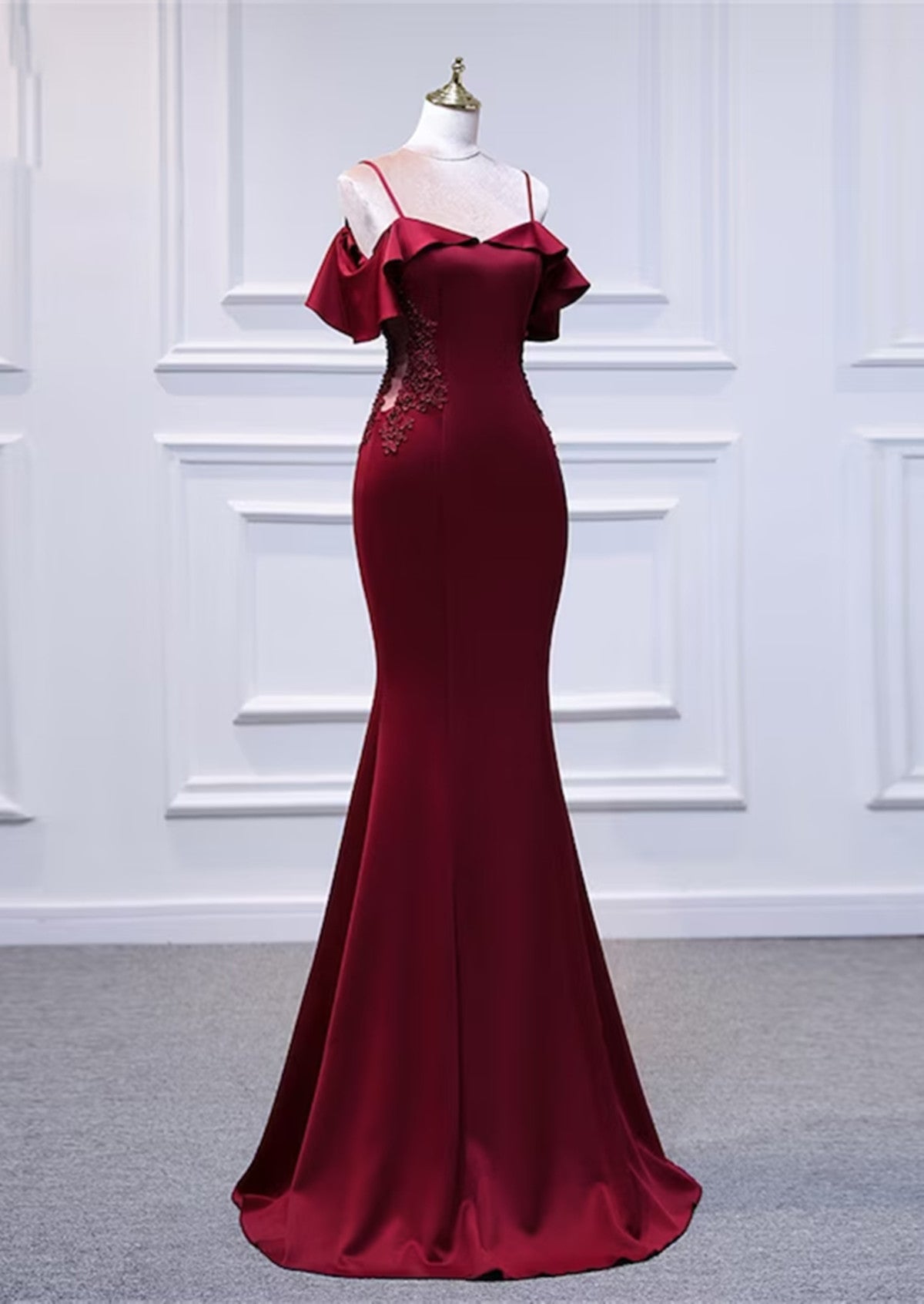 Wine Red Mermaid Off Shoulder Long Party Dress, Off Shoulder Mermaid Prom Dress