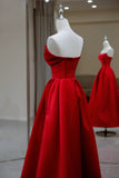 Red A-line Satin Scoop Long Prom Dress Party Dress, Red Satin Formal Dress