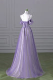 Lovely A-line Light Purple Tulle Beaded Long Party Dress, Light Purple Prom Dress