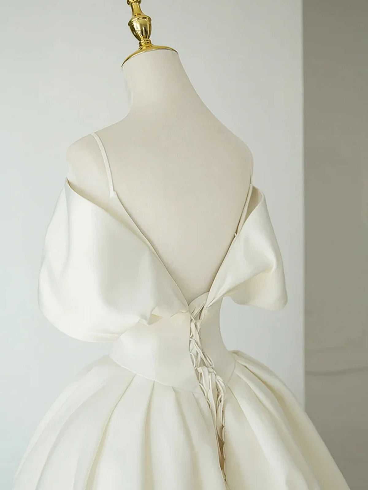 A-line White Satin Straps Long Wedding Party Dress, White Satin Long Prom Dress