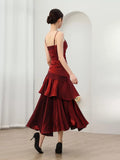 Mermaid Straps Wine Red Long Evening Dress Formal Dress, Wine Red Satin Prom Dress