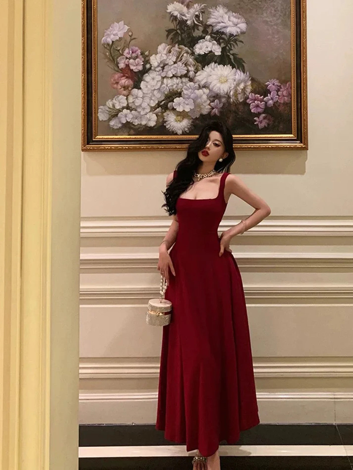 Sexy A Line Straps Wine Red Ankle Length Prom Dresses,Wine Red Formal Dress