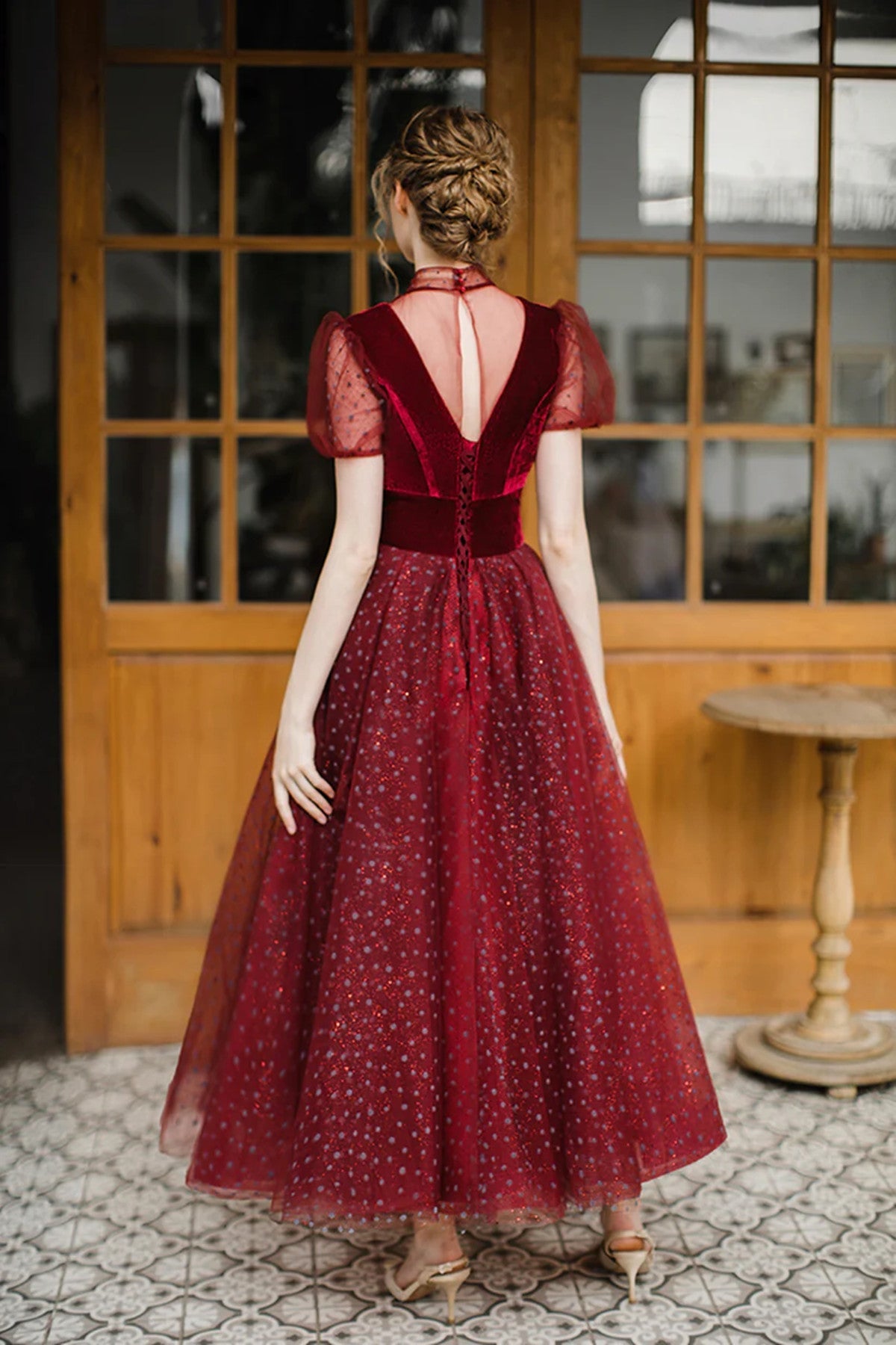 Wine Red Velvet and Tulle Tea Length Homecoming Dress, Wine Red Weddin – Formaldressy Wine Red Velvet and Tulle Tea Length Homecoming Dress, Wine Red Weddin – Formaldressy