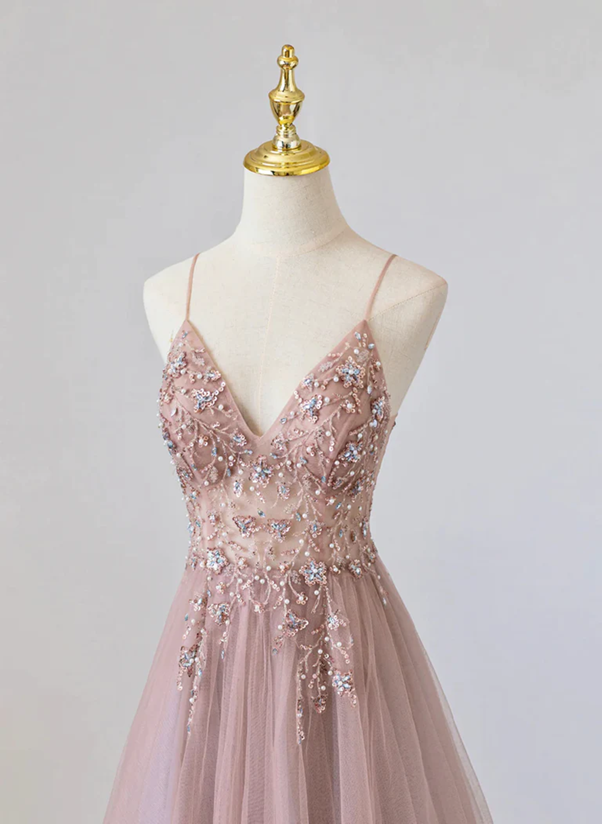 Lovely Pink V-neckline Beaded Straps Floor Length Party Dress, Pink Long Prom Dress