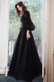 Puffy  Long Sleeves Tulle With Lace Long Evening Dress, A-Line Back Long Prom DressPuffy  Long Sleeves Tulle With Lace Long Evening Dress, A-Line Back Long Prom Dress