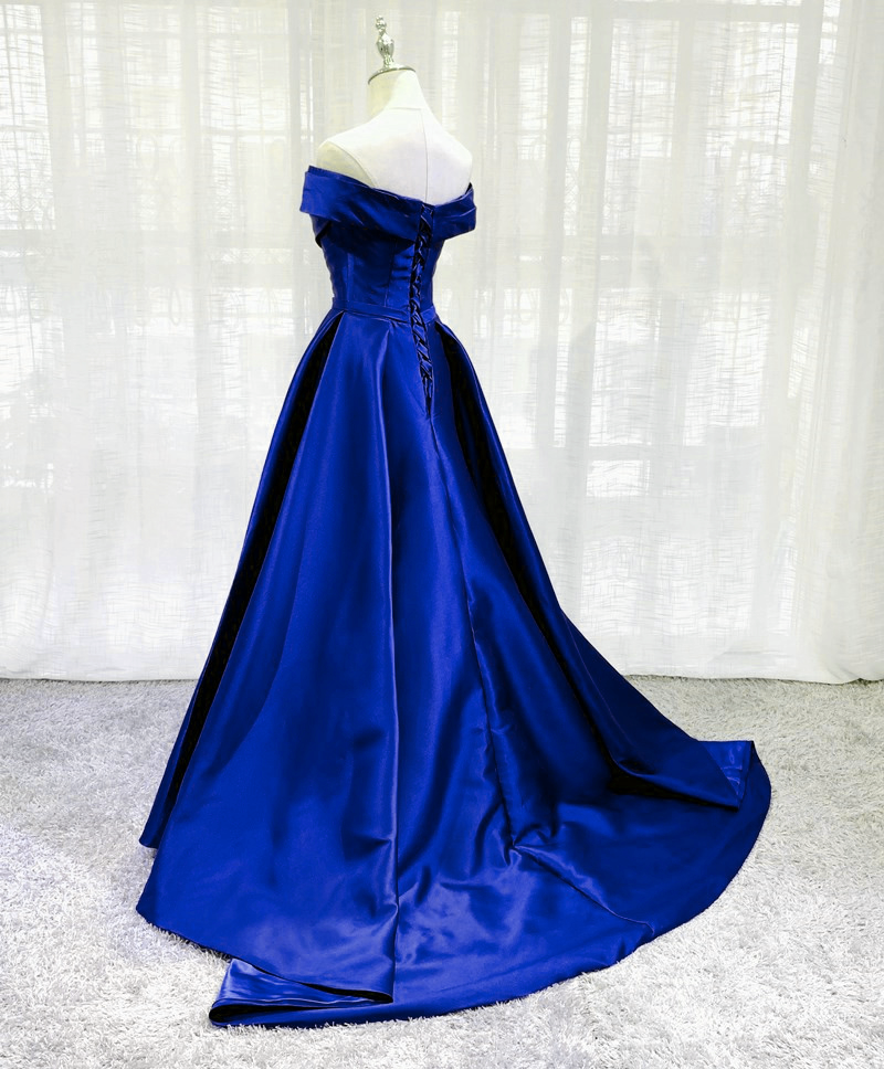 Royal Blue Satin A-line Long Party Dress, Simple Long Prom Dress Evening Dress