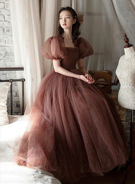 Lovely Tulle Short Sleeves Party Dress Formal Dress, Cute Tulle Prom Dress