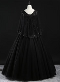 Glam Tulle with Lace Applique Ball Gown Sweet 16 Dress, Beaded Prom Dresses Evening Dress