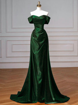 Green Mermaid Satin Off Shoulder Sweetheart Party Dress, Green Satin Evening Dress Prom Dress
