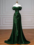 Green Mermaid Satin Off Shoulder Sweetheart Party Dress, Green Satin Evening Dress Prom Dress