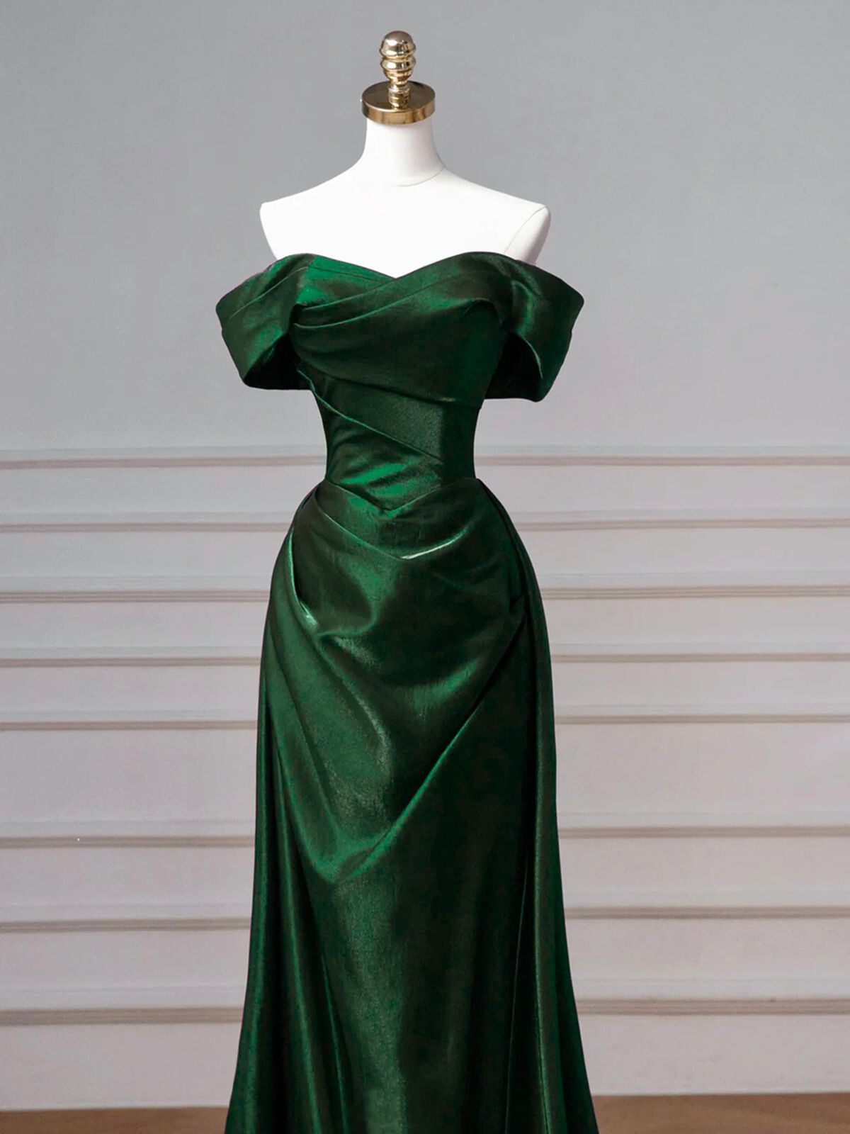 Green Mermaid Satin Off Shoulder Sweetheart Party Dress, Green Satin Evening Dress Prom Dress