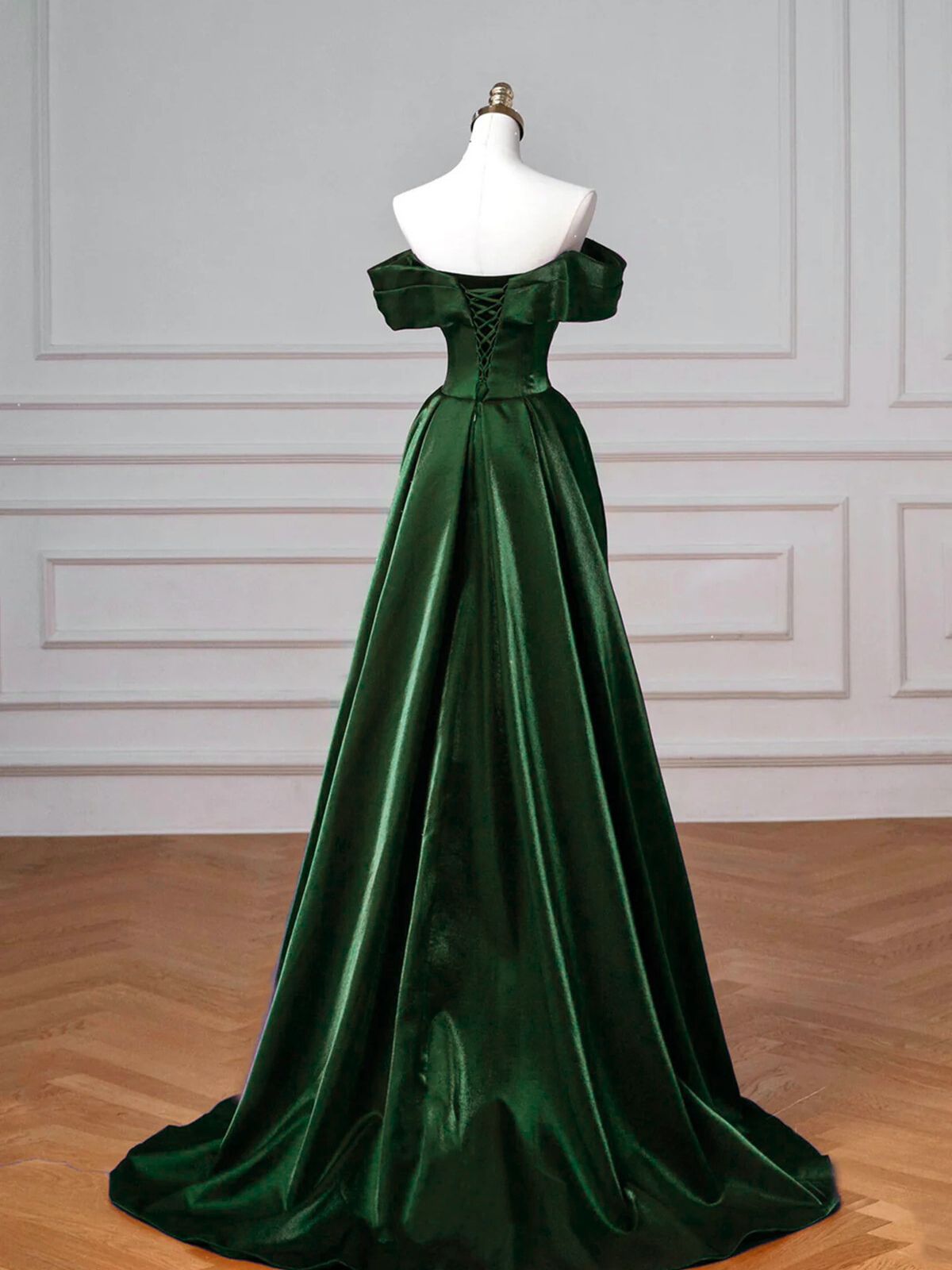 Green Mermaid Satin Off Shoulder Sweetheart Party Dress, Green Satin Evening Dress Prom Dress