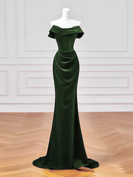 Green Velvet Off Shoulder Mermaid Long Formal Dress, Green Velvet Wedding Party Dress