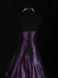 Purple Beaded Strapless Taffeta Long Formal Dress, Purple Beaded A-line Prom Dress