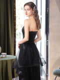 Black Sequins A-line Beaded Long Party Dress with Leg Slit, Black Sequins Prom Dress