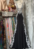 Chic Black Mermaid Spandex Straps with Lace Evening Dress, Black Long  Prom Dress