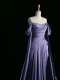 Purple Off Shoulder Long Prom Dress, Purple A-line Evening Dress Party Dress