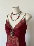 Wine Red Vintage Style Lace Long Prom Dress, Elegant Evening Gown with Beadings