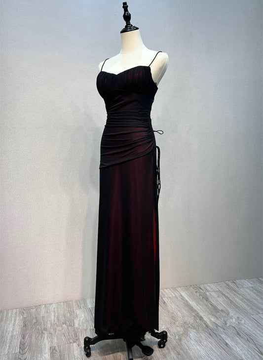 Black and Red Straps Long Evening Dreess, Black and Red Formal Dress Prom Dress