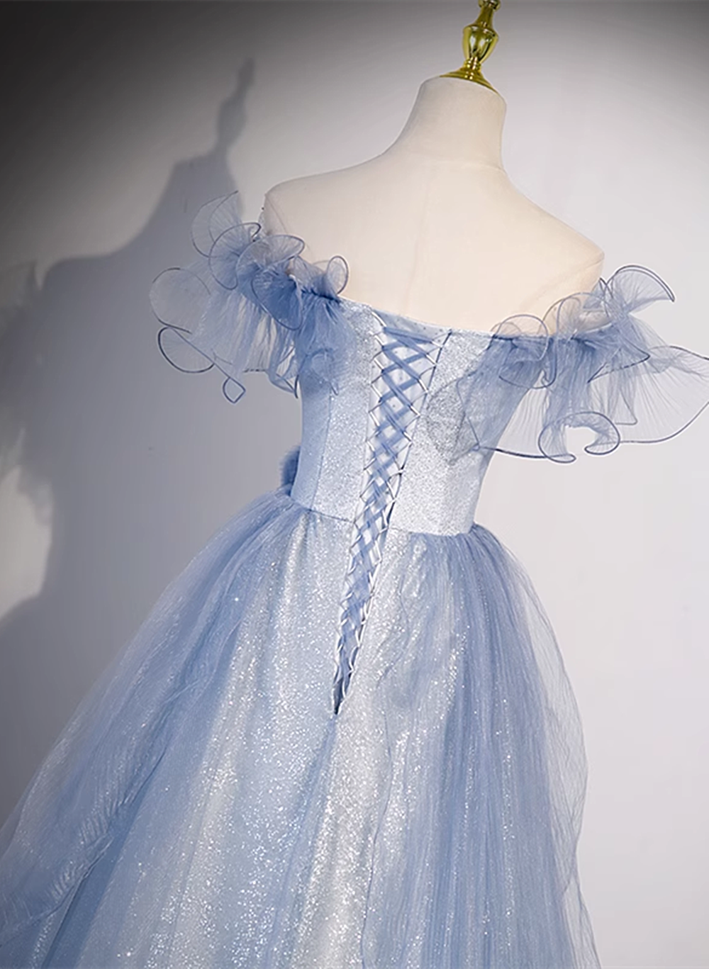 Light Blue Tulle Long Formal Dress, A-line Off Shoulder Evening Dress Prom Dress