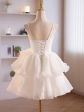 Cute White Tulle Straps Graduation Dress, White Tulle Sweetheart Short Prom Dress