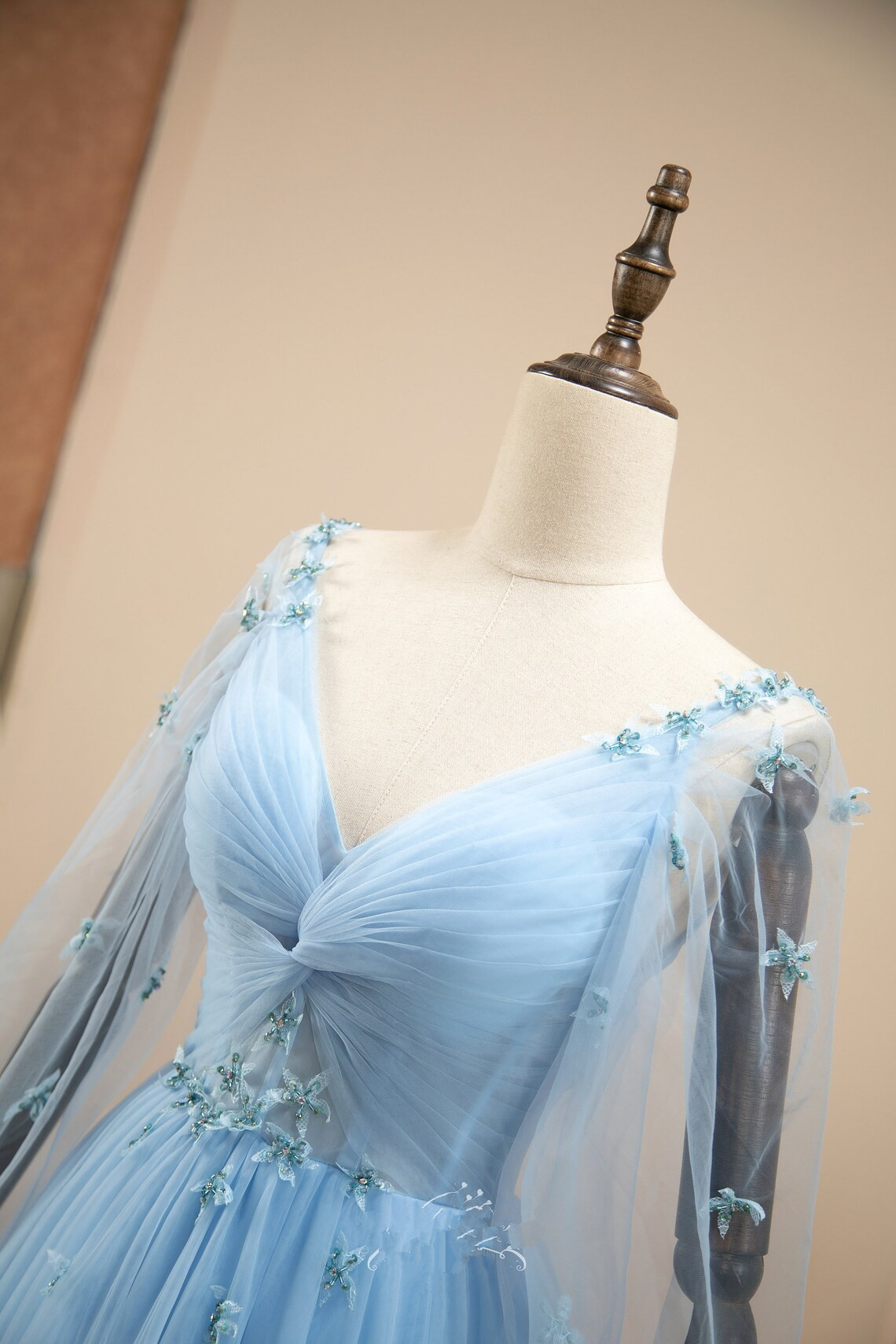 Pretty Light Blue A-line Puffy Sleeves Party Dress, Light Blue Evening