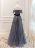 Lovely Blue A-line Shiny Tulle Sweetheart Party Dress, Blue Long Formal Dress Prom Dress