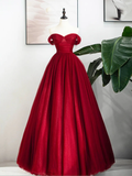 A-line Off Shoulder Sweetheart Simple Party Dress, Tulle Long Prom Dress