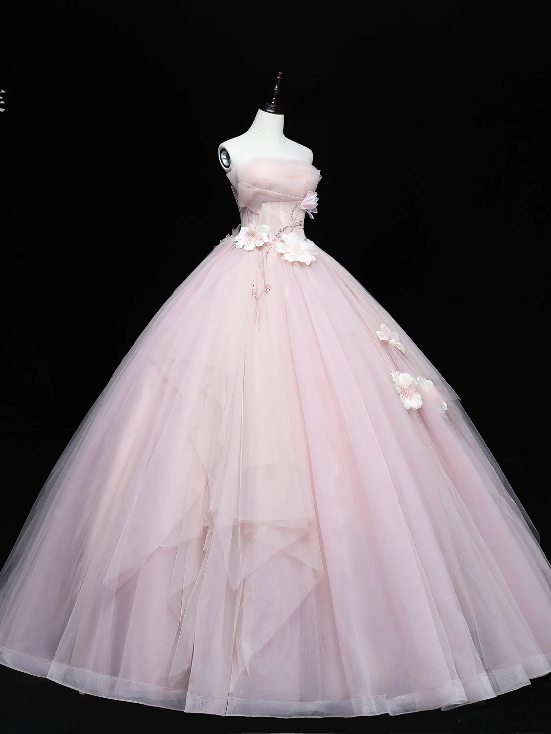 Pink Ball Gown Scoop Long Tulle Sweet 16 Dress, Pink Tulle Formal Dress Prom Dress