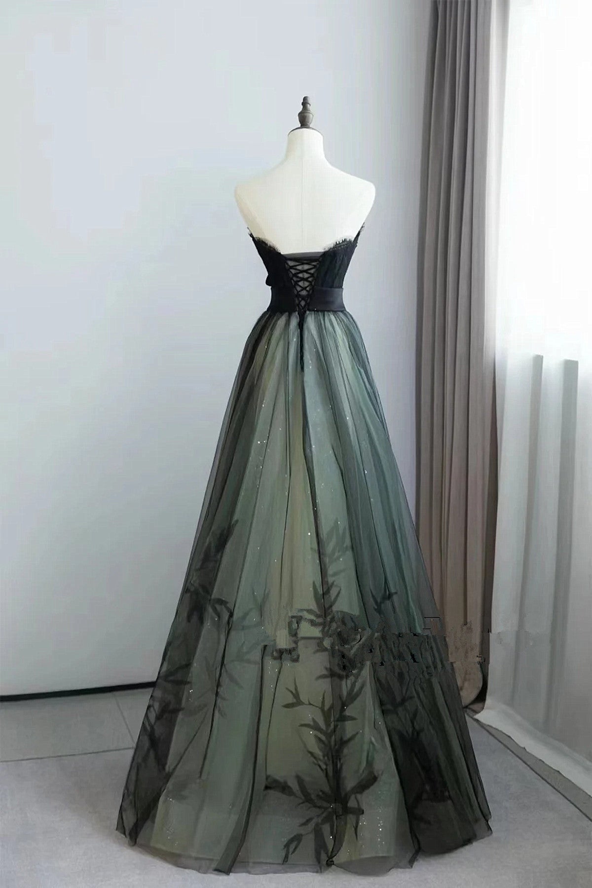 Lovely Green and Black Sweetheart Long Evening Dress, A-line Prom Dress Party Dress