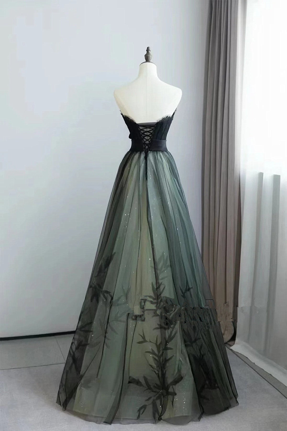 Lovely Green and Black Sweetheart Long Evening Dress, A-line Prom Dres