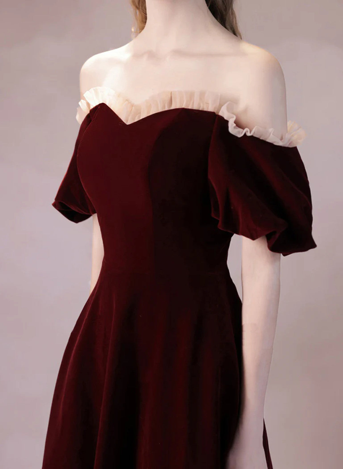 Wine Red Off Shoulder Velvet Long Formal Dress, Wine Red Evening Dress Prom Dress