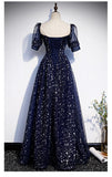 Navy Blue Tulle Simple Prom Dress, A-line Navy Blue Tulle Evening Dress