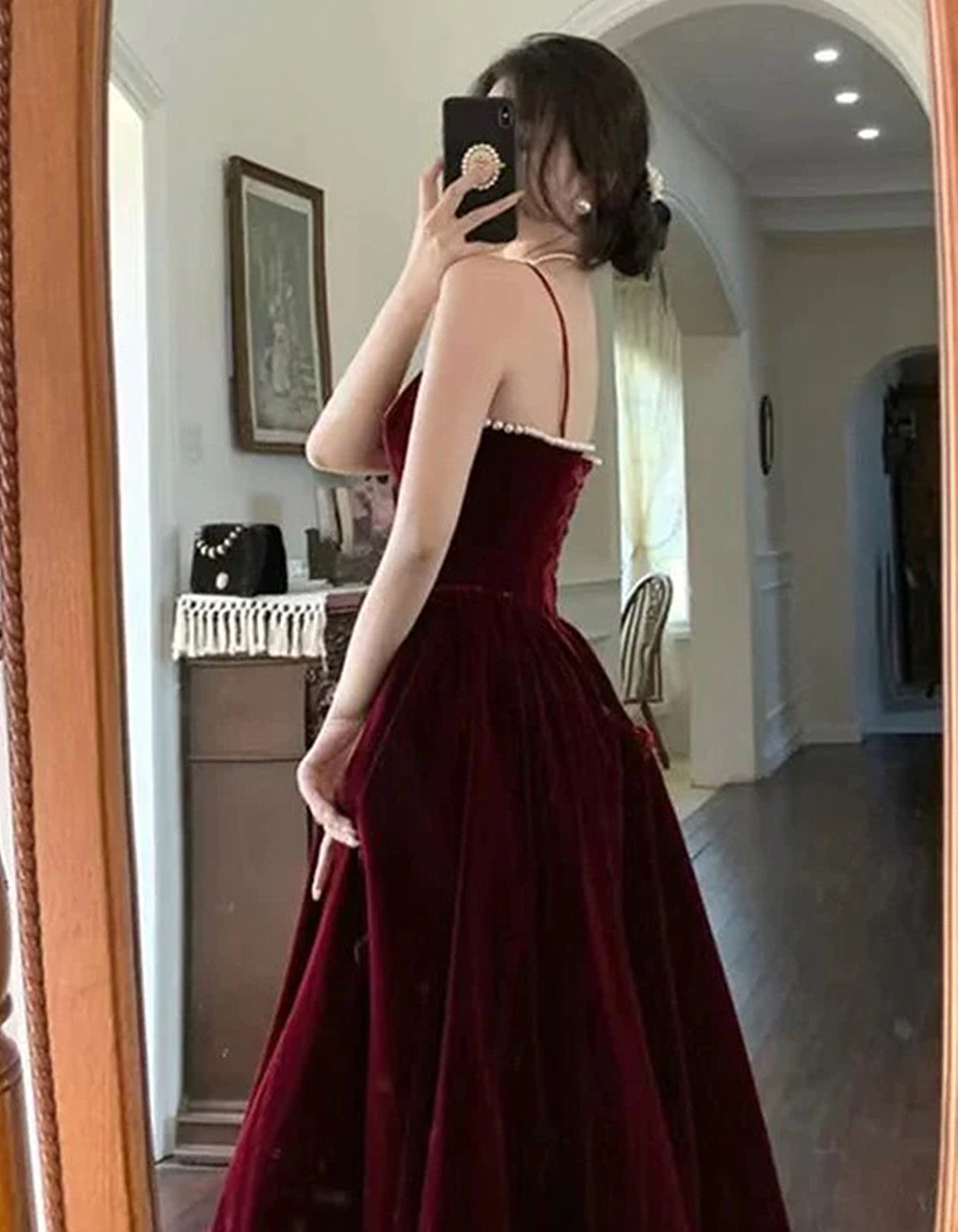 Wine Red Velvet Straps Long Evening Dress, Wine Red Velvet Prom Dress Formaldressy Wine Red Velvet Straps Long Evening Dress, Wine Red Velvet Prom Dress Formaldressy