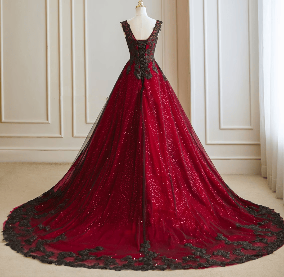 red black formal dresses A Line V Neck Burgundy Prom Dresses, Black Wine Eveni jbydress Item Descriptions Gorgeous Black and Red High