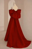 Wine Red Satin Sweetheart Long A-Line Prom Dress, Wine Red Evening Dress