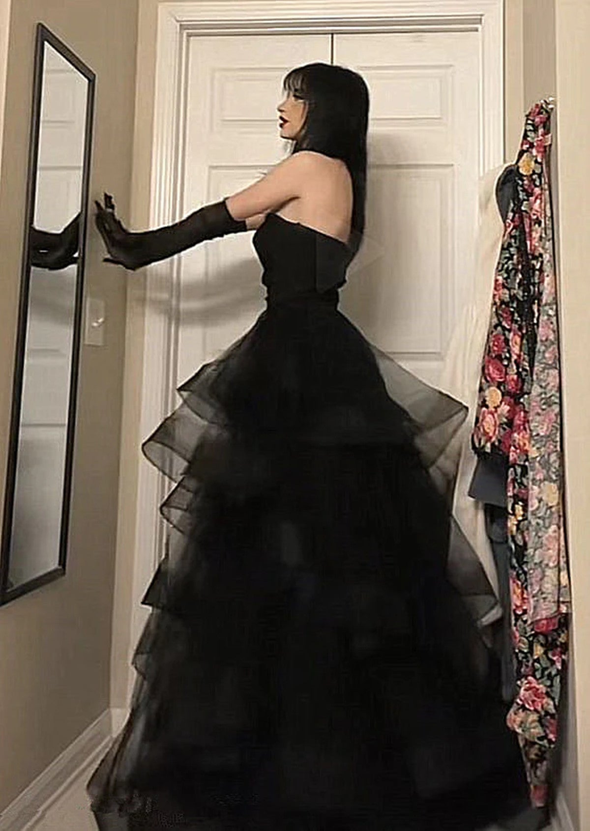 Black Tulle Sweetheart Layers Long Party Dress, Black Tulle Long Prom Dress