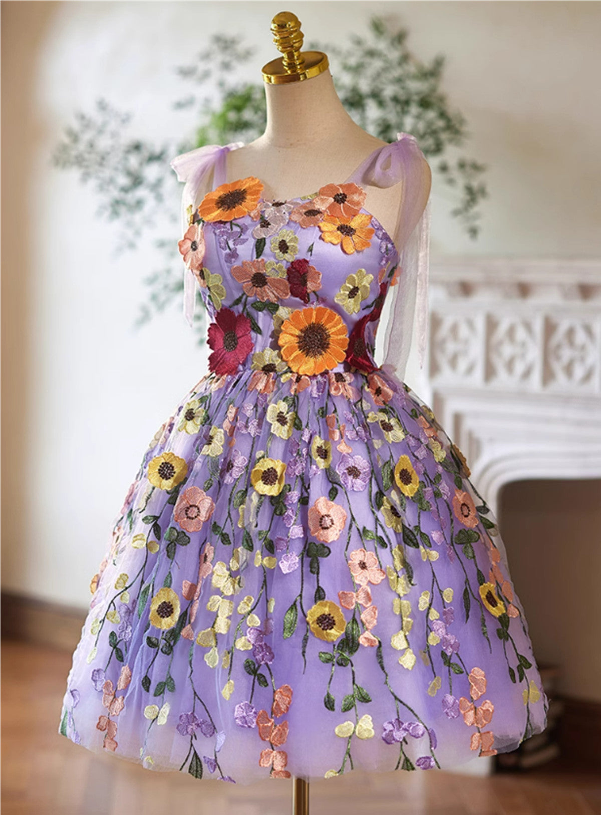 Cute Light Purple Lace Flowers Short Homecoming Dress, Purple Short Pa Formaldressy Cute Light Purple Lace Flowers Short Homecoming Dress, Purple Short Pa Formaldressy