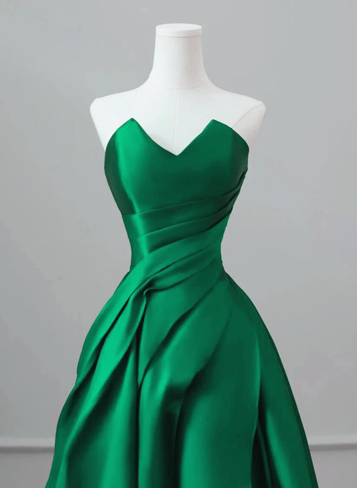 A-line Green Satin Lace-up Floor Length Party Dress, Green Satin Prom Dress