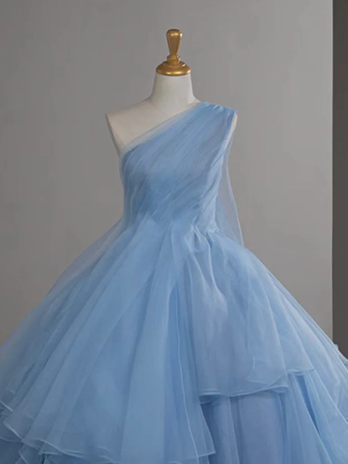 Light Blue Tulle One Shoulder Ball Gown Formal Dress, Light Blue Party Dress