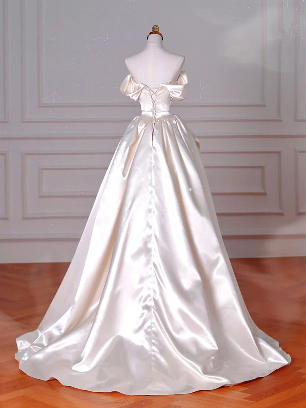Ivory Satin Off Shoulder Sweetheart Prom Dress, Ivory Satin Long Party Dress Evening Dress
