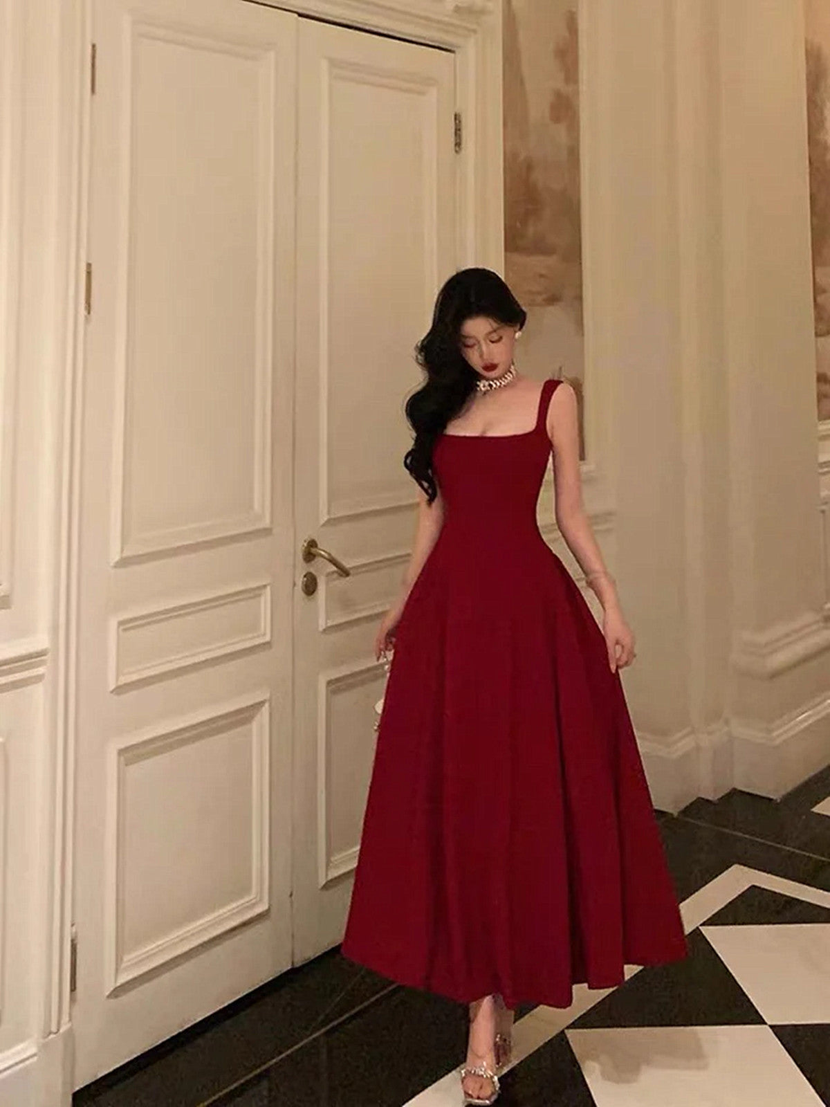 Sexy A Line Straps Wine Red Ankle Length Prom Dresses,Wine Red Formal Formaldressy Sexy A Line Straps Wine Red Ankle Length Prom Dresses,Wine Red Formal Formaldressy