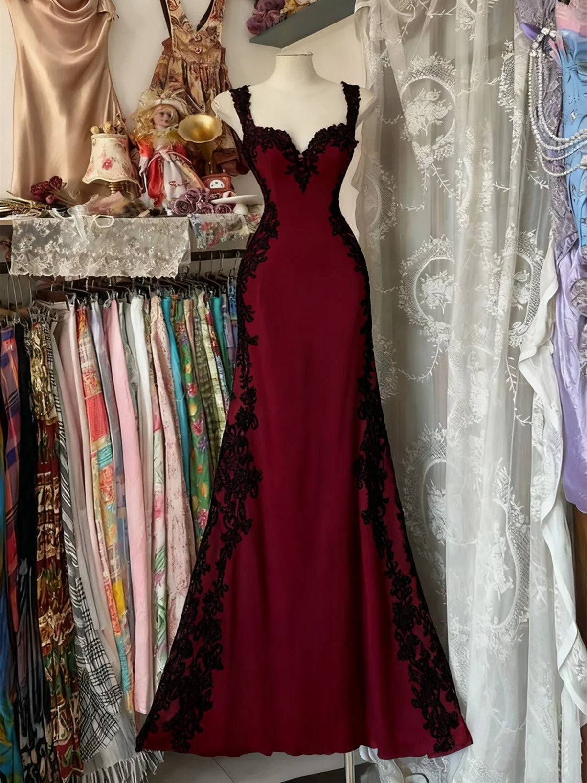 Charming Spandex With Lace Applique Sweetheart Party Dress, Mermaid Long Prom Dress