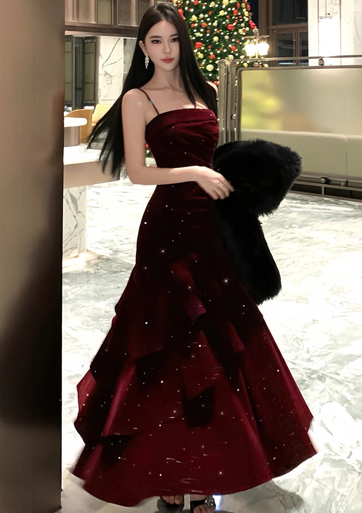 Wine Red Velvet Straps Prom Dress Party Dress, Wine Red Long Evening Dress Formal Dress