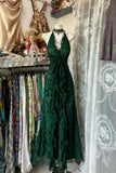 Classica Lace Halter Vintage Style Prom Dress, Lace Floor Length Formal Gown