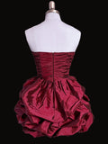 Wine Red Strapless Taffeta Scoop Short Homecoming Dress, Wine Red Taffeta Short Prom Dress