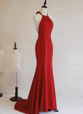 Simple Pretty Red Halter Mermaid Long Formal Dress, Red Long Evening Dress Prom Dress